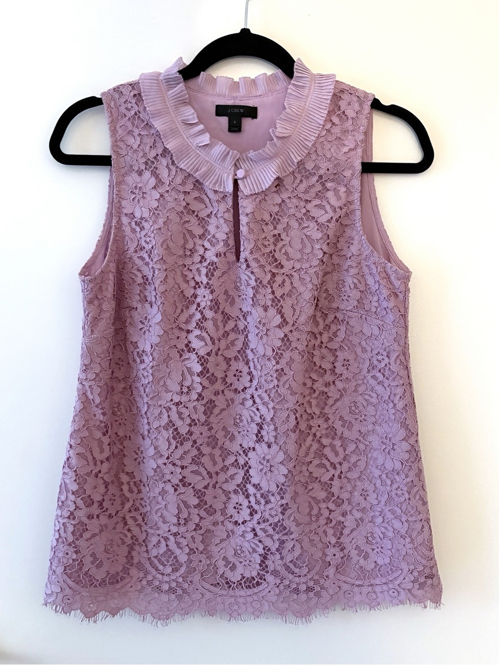J. Crew Lavender Floral Lace Sleeveless Top Pleated Ruffle Collar Keyhole Size